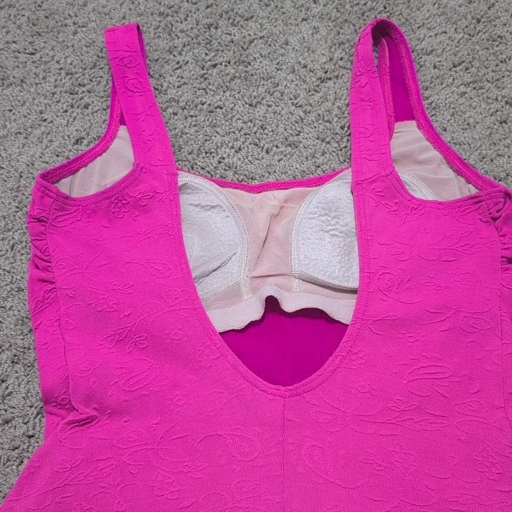 Vintage Christina Pink Floral Textured One Piece Leotard Swim Bodysuit Aerobics - Picture 6 of 10
